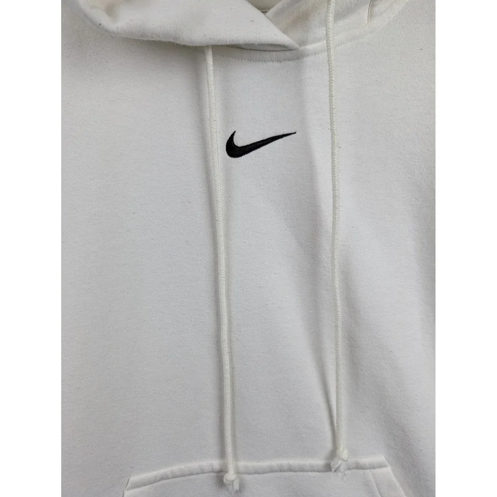 Nike Womens Center Swoosh Hoodie White‎ XL Embroidered Logo Pullover Sweatshirt